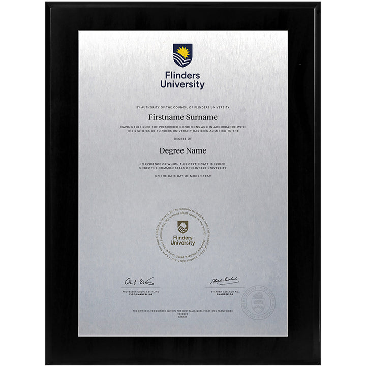 Flinders University Plaque Black Wooden