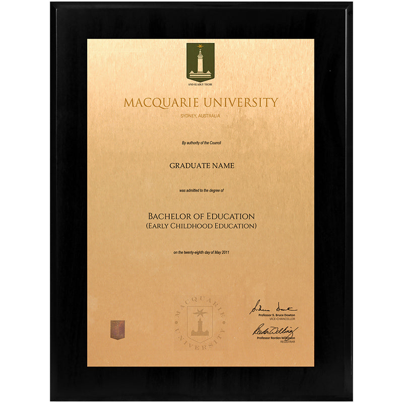 Macquarie University Plaque Black Wooden
