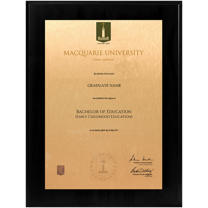 Macquarie University Plaque Black Wooden