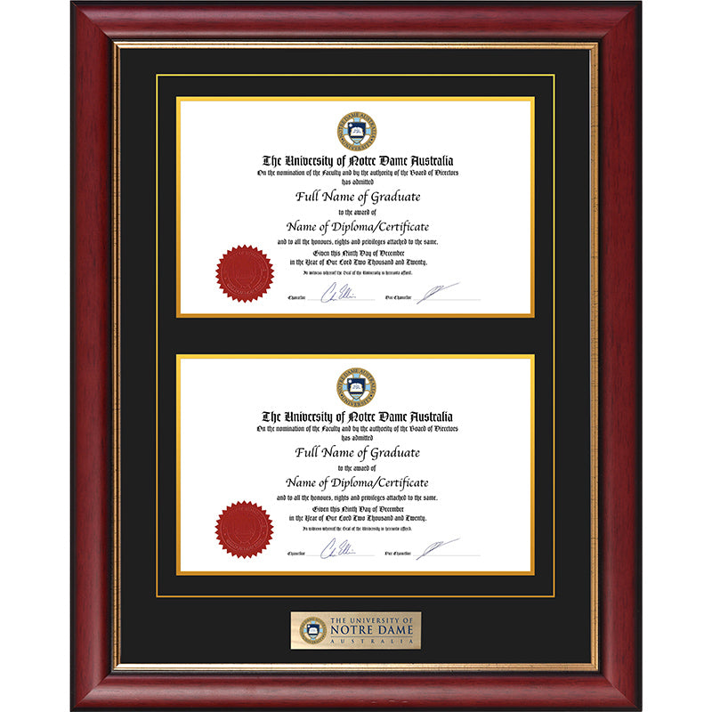 Notre Dame University Frame Mahogany Double Degree