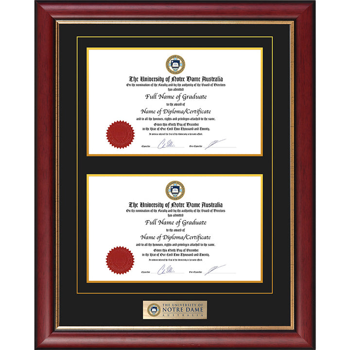Notre Dame University Frame Mahogany Double Degree