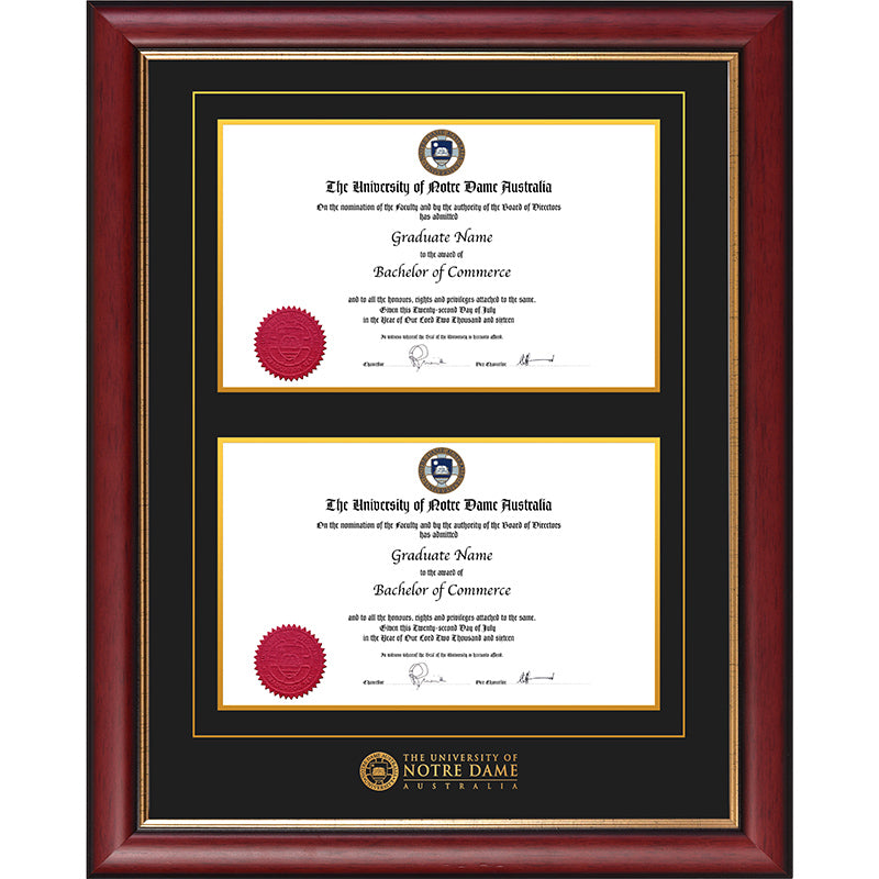 Notre Dame University Frame Mahogany Double Degree