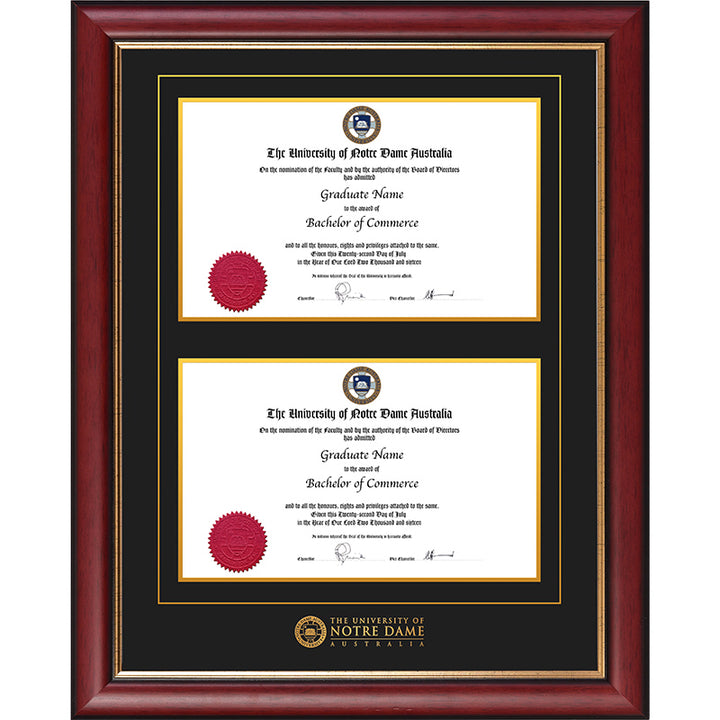 Notre Dame University Frame Mahogany Double Degree