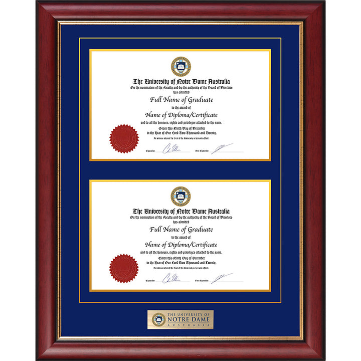 Notre Dame University Frame Mahogany Double Degree