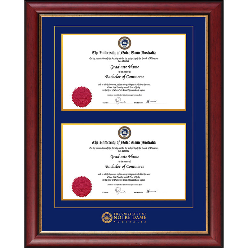 Notre Dame University Frame Mahogany Double Degree