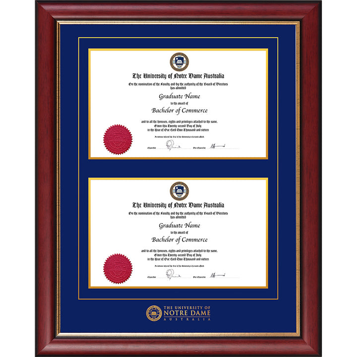Notre Dame University Frame Mahogany Double Degree
