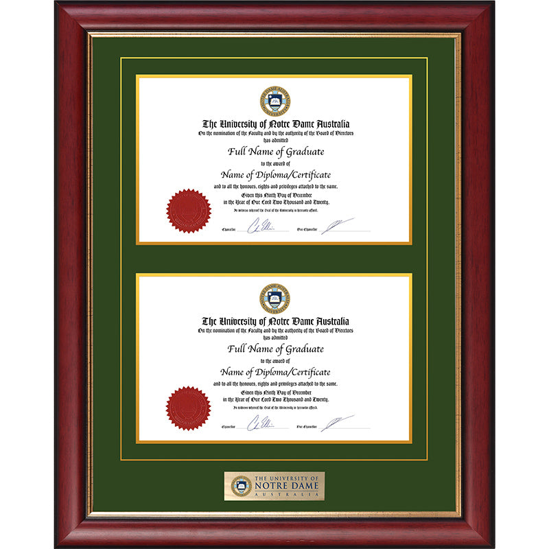 Notre Dame University Frame Mahogany Double Degree