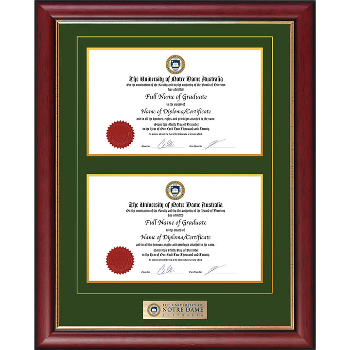 Notre Dame University Frame Mahogany Double Degree