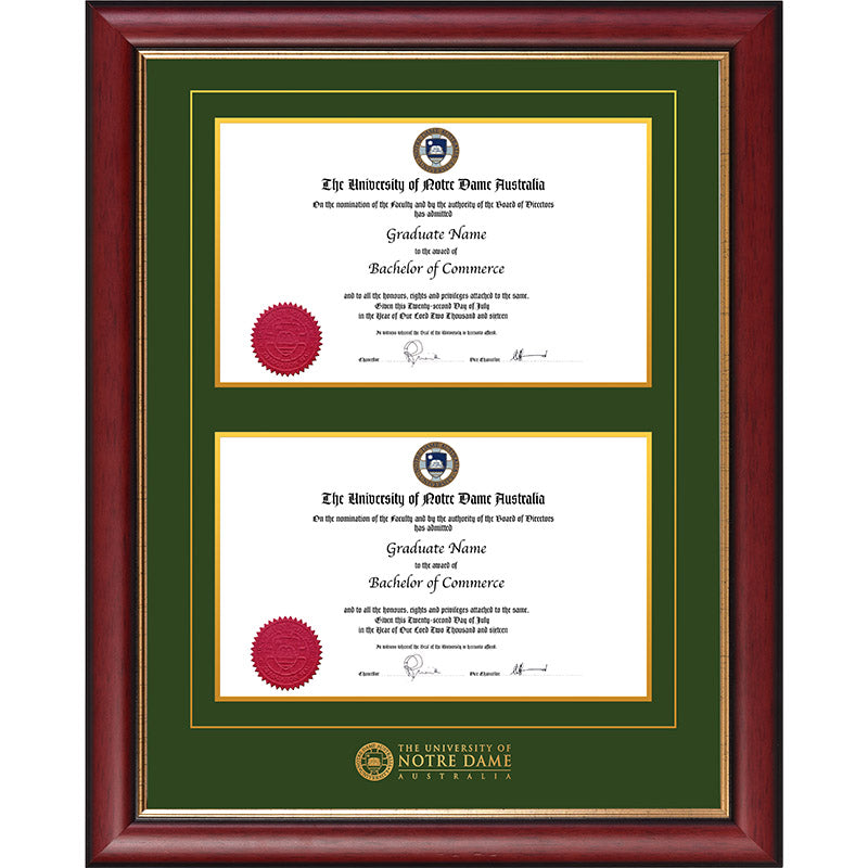 Notre Dame University Frame Mahogany Double Degree