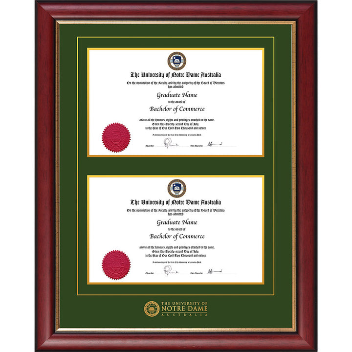 Notre Dame University Frame Mahogany Double Degree
