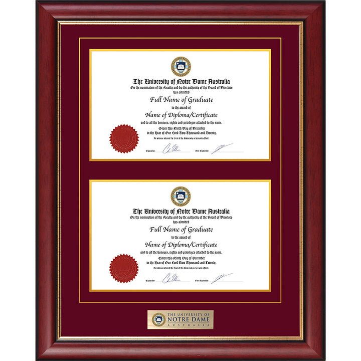 Notre Dame University Frame Mahogany Double Degree