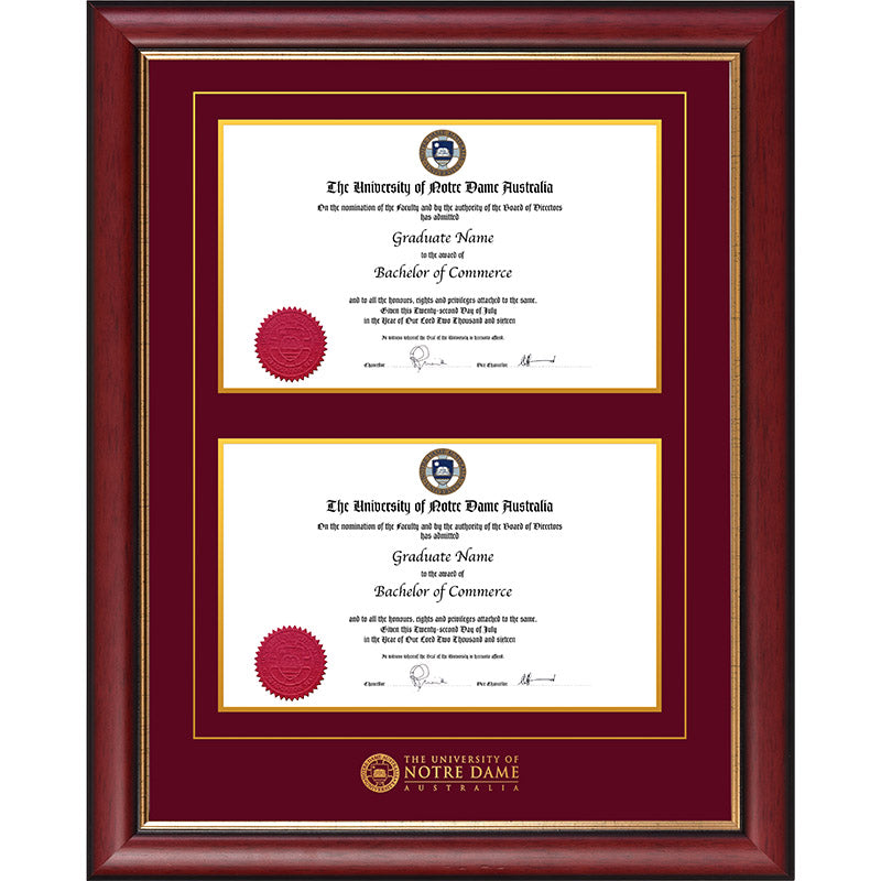 Notre Dame University Frame Mahogany Double Degree