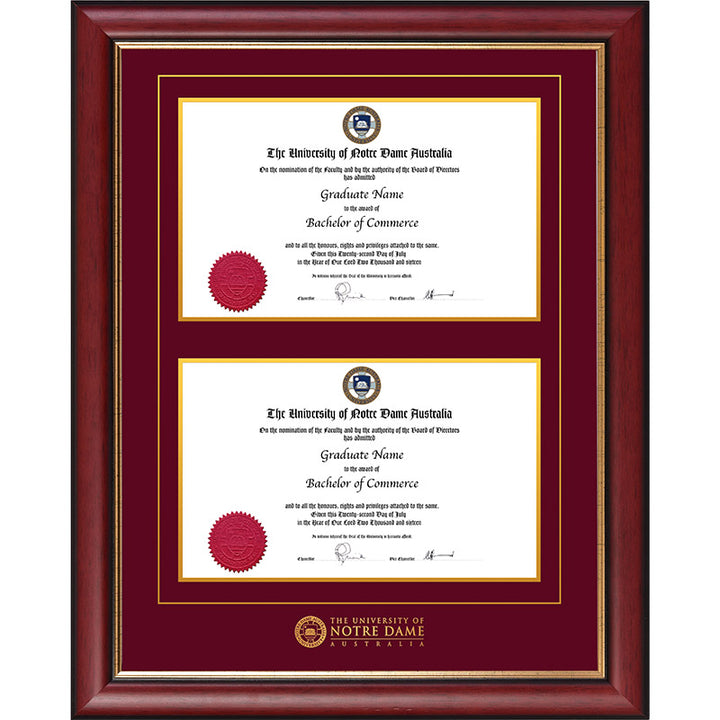 Notre Dame University Frame Mahogany Double Degree