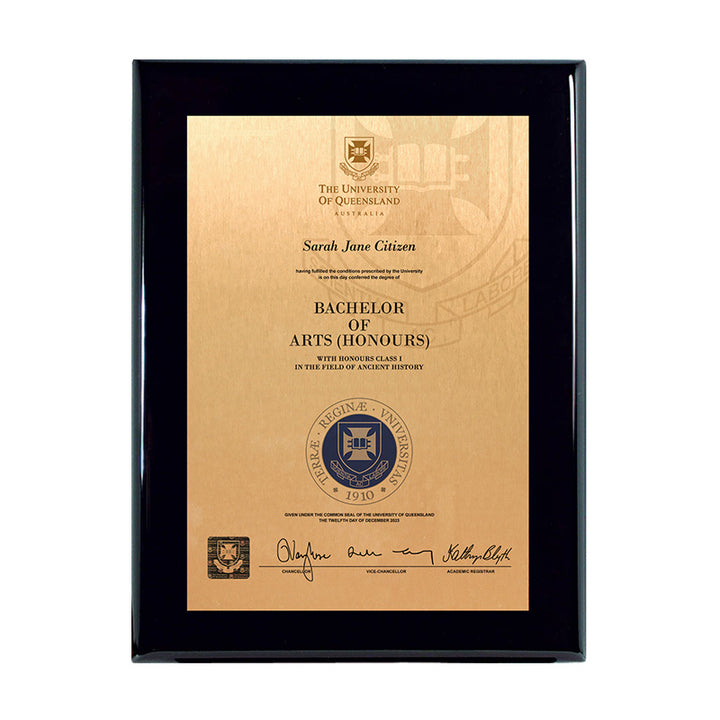 University of Queensland Plaque Prestige Black