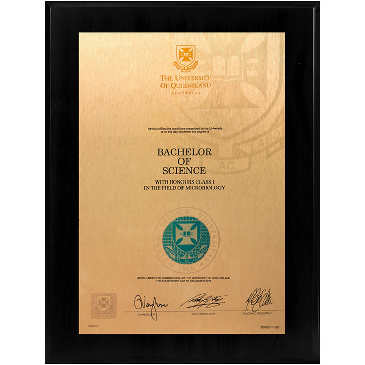 University of Queensland Plaque Black Wooden