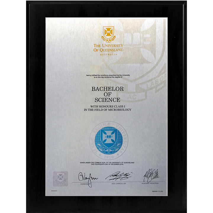 University of Queensland Plaque Black Wooden