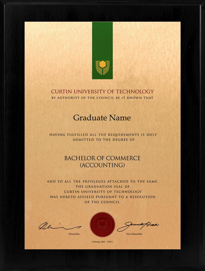 Curtin University Plaque Black Wooden