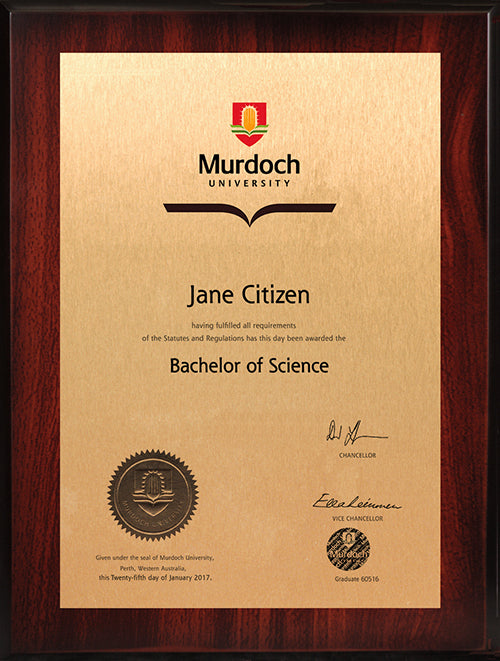 Murdoch University Plaque Rosewood