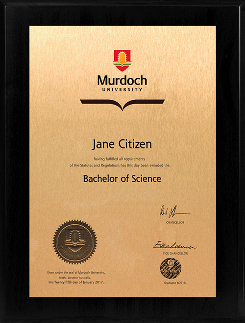 Murdoch University Plaque Black Wooden
