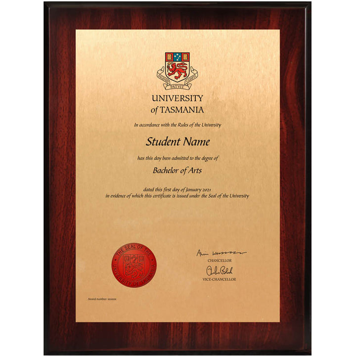 University Of Tasmania Plaque Rosewood